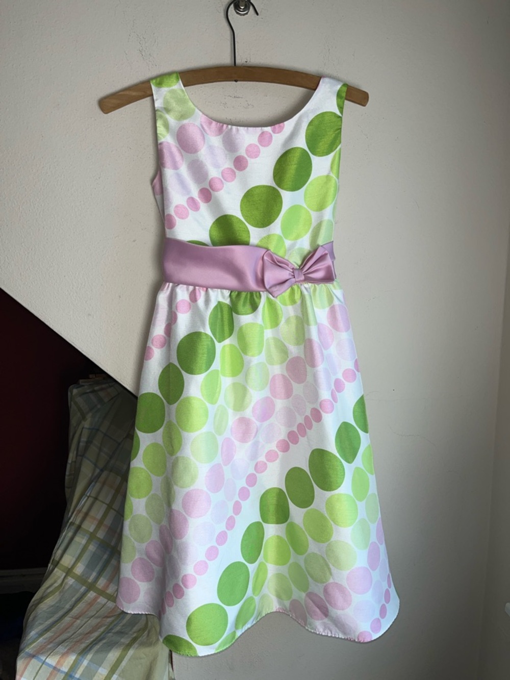 Girls' Pink &‎ Green Dot Sash Formal Dress 12